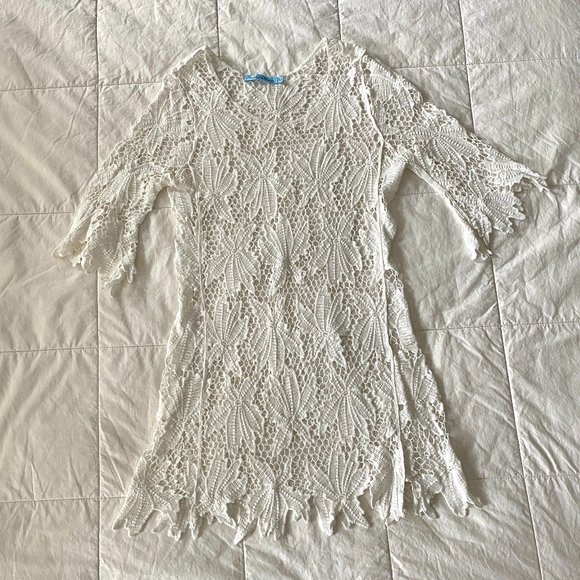 White Cotton Lace Crochet Beach Cover Up Solitaire Swim - Picture 1 of 13